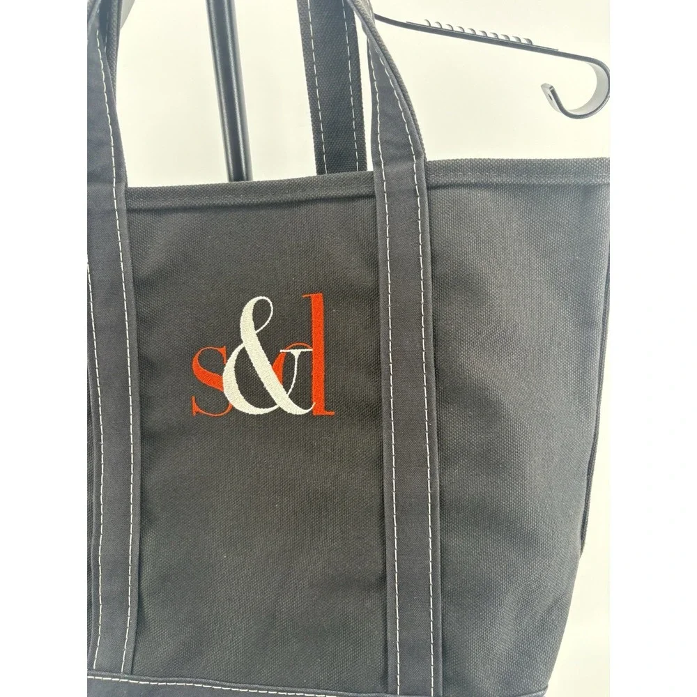 Vintage LL Bean Boat & Tote Bag Large‎ Black Monogram Short Straps USA Made GUC